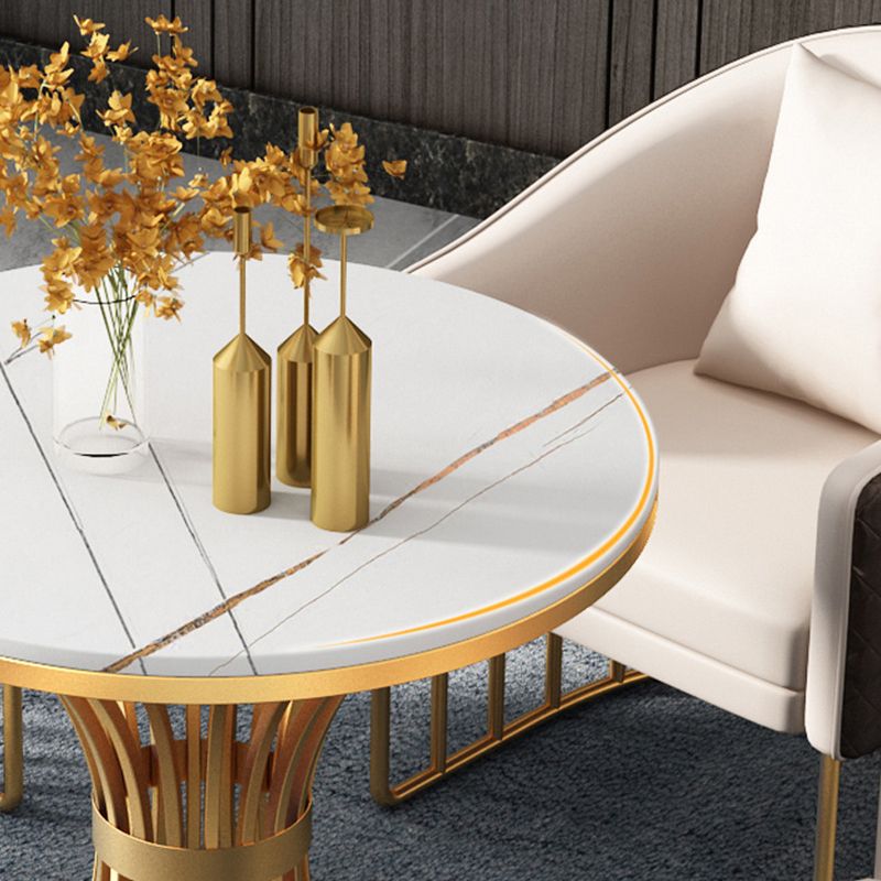 Metal Traditional Luxury Round Table Sintered Stone Table with Pedestal