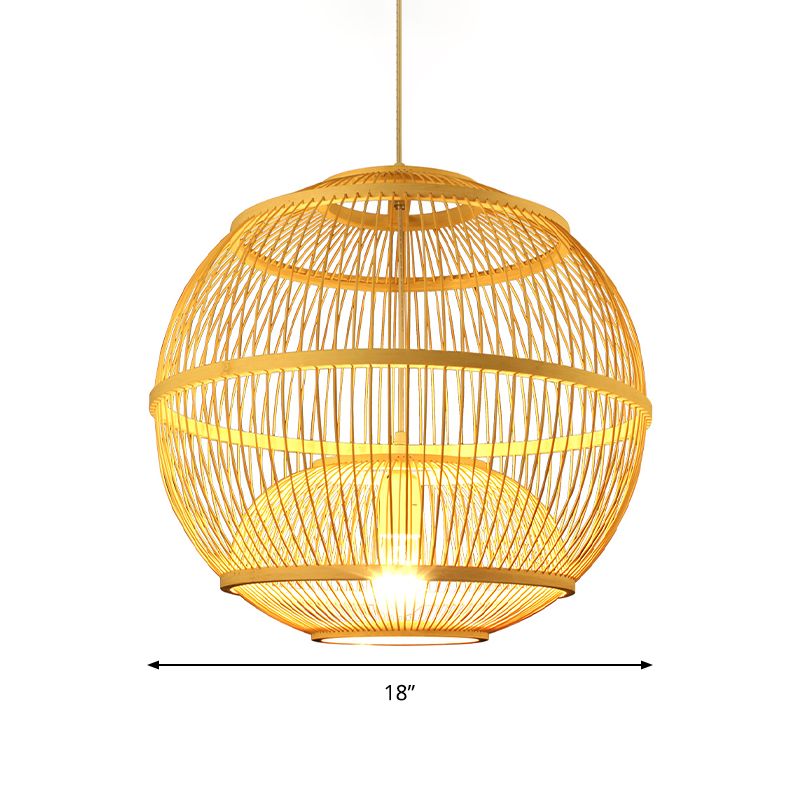 Luz de techo colgante de globo bambú moderno 1 colgante de suspensión beige ligera