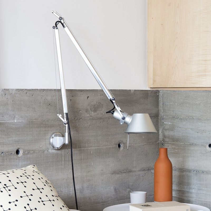 Modern Wall Sconce Cone Shape Wall Light with Metal Shade in Silver for Living Room