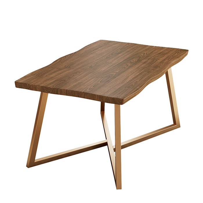 Gold Metal Base Dining Table Solid Wood Rectangle Dinner Room Kitchen Table