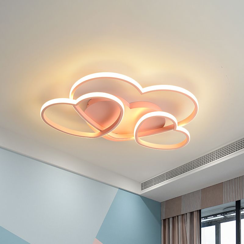 Lámpara de techo LED empotrada en forma de corazón, acrílico nórdico, blanco/rosa/dorado, montaje empotrado en techo para habitación de niños, 19,5 "/23,5" de ancho