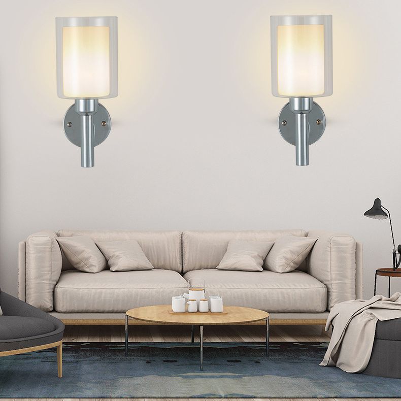 Double Cylindrical Glass Shade Sconce Lights Single Bulb Simplicity Modern Style Wall Light for Staircase Aisle