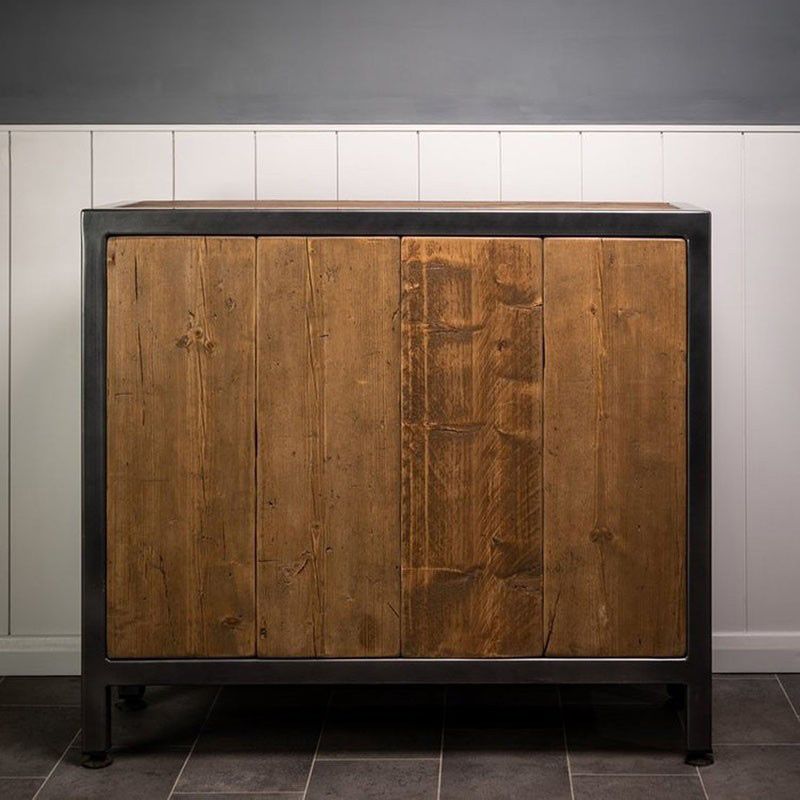 Industrial Accent Cabinet with Distressed Wood Top and Iron Legs