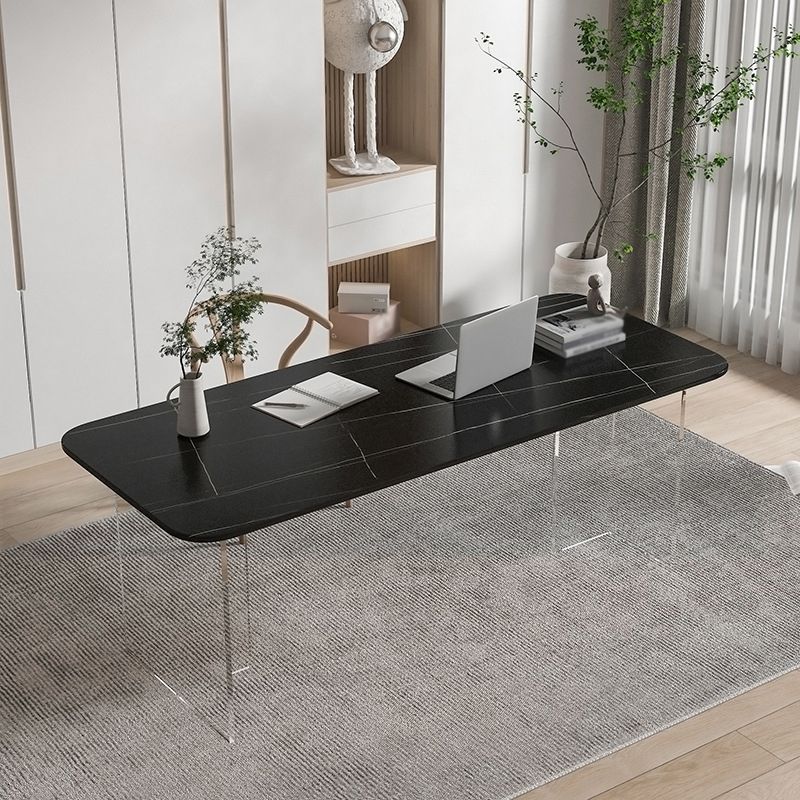 Mesa de comedor rectangular moderna Mesa de comedor de piedra sinterizada con pedestal acrílico transparente