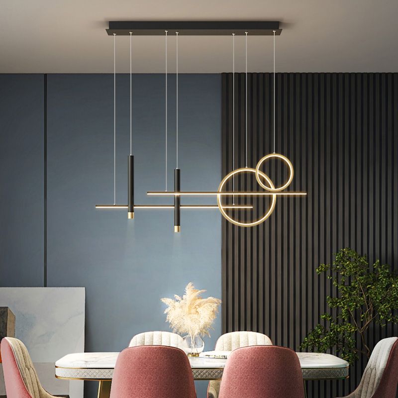 Minimalist LED Island Lighting Fixture Linear Island Chandelier Light with Metal Shade