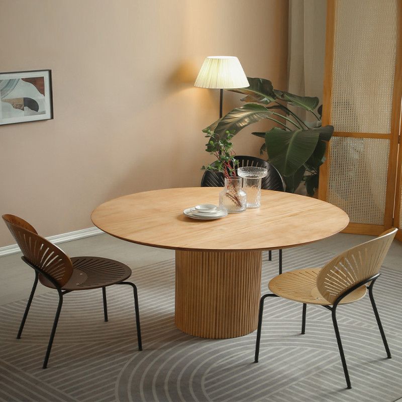 1/2/3/4 Pcs Wood Modern Dining Room Set with Round Table and Metal Chairs Dinette Set