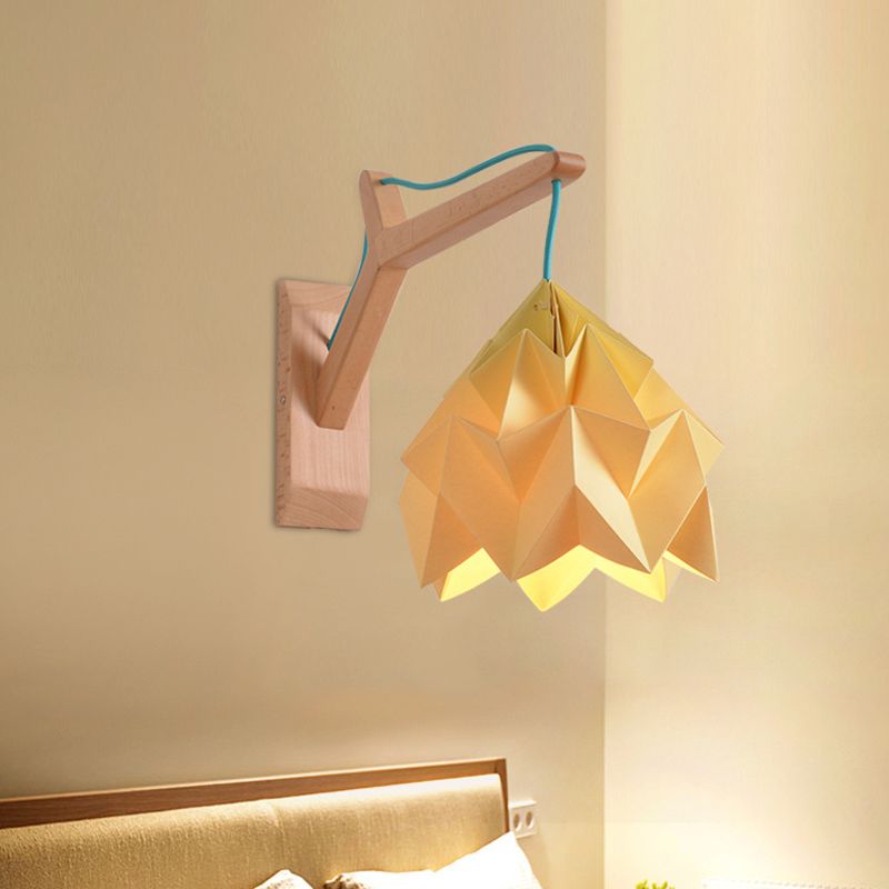 Domed Shade Paper Wall Mounted Lamp Macaron 1 Head White/Pink/Yellow/Blue/Green Sconce Light Fixture with Wood Backplate