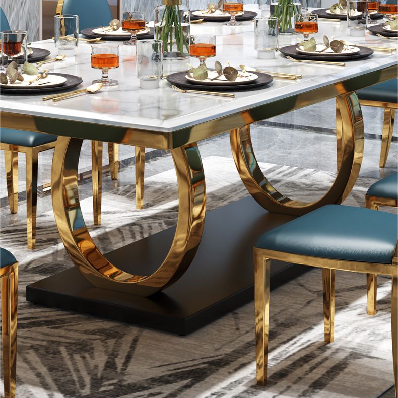 Modern Style Marble Table with White Table and Gold Trestle Base for Home Use