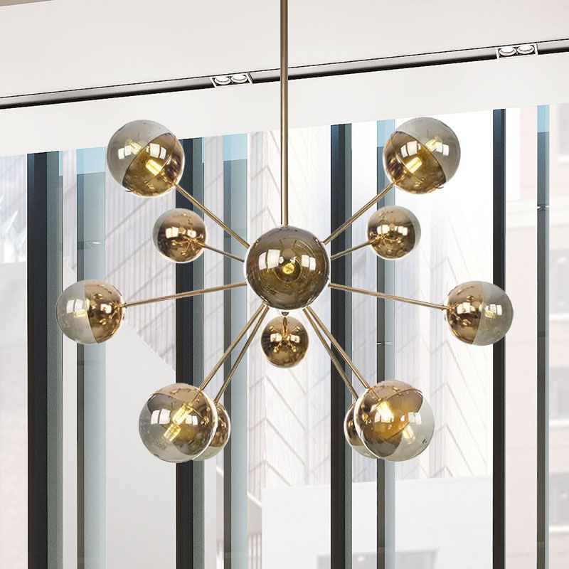 Semi-encastré Globe pour salle à manger, verre blanc/transparent/gris fumée, 9/12/15 lumières, luminaire semi-encastré contemporain en cuivre/chrome/or