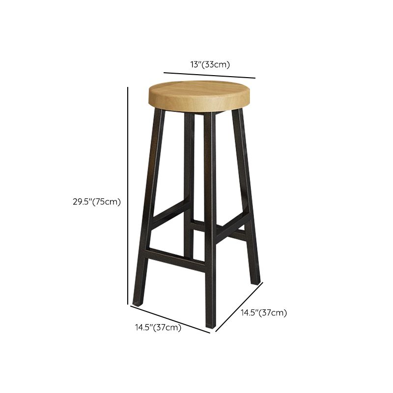 Backless Solid Wood Bar Stool Contemporary Natural Stool with Metal Legs