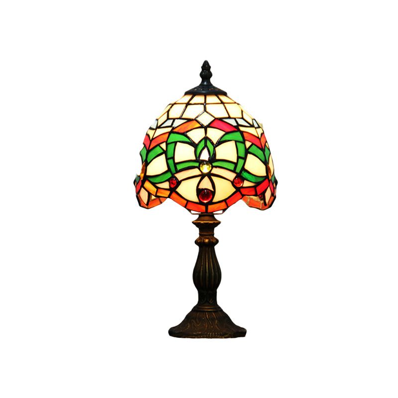 Baroque Bowl Shade Table Lamp 1 Head Hand Cut Glass Night Lighting in Green for Bedroom