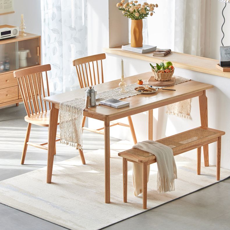 Mesa de comedor de madera maciza de estilo contemporáneo, mesa rectangular con base de madera de 4 patas para el hogar