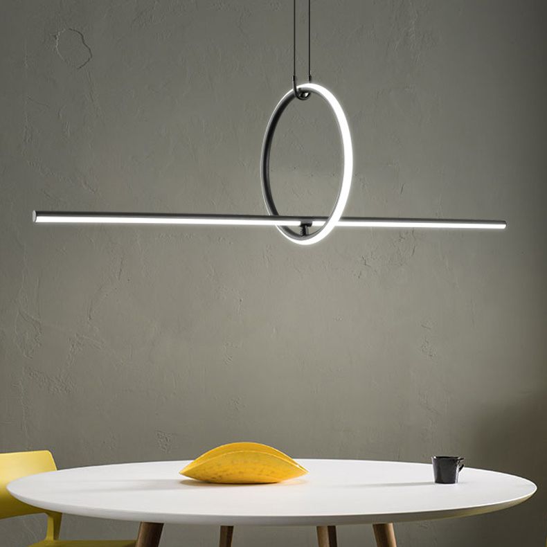 Modern Minimalism Black Linear Island Pendant Lighting LED Metal Island Ceiling Light for Living Room