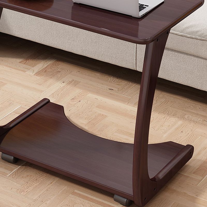 Scandinavian Rectangle Solid Wood Coffee Table 24.8"H Sled Cocktail Table with Shelf