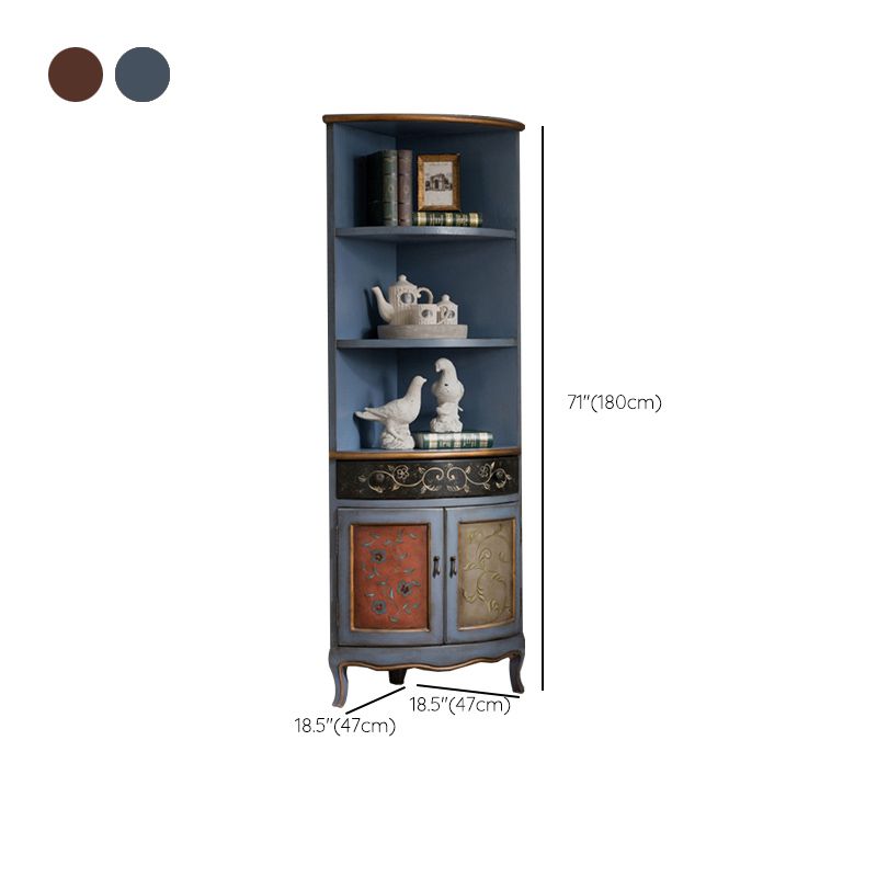 Industrial Corner Accent Cabinet Distressed Finish Fretwork Accent Cabinet