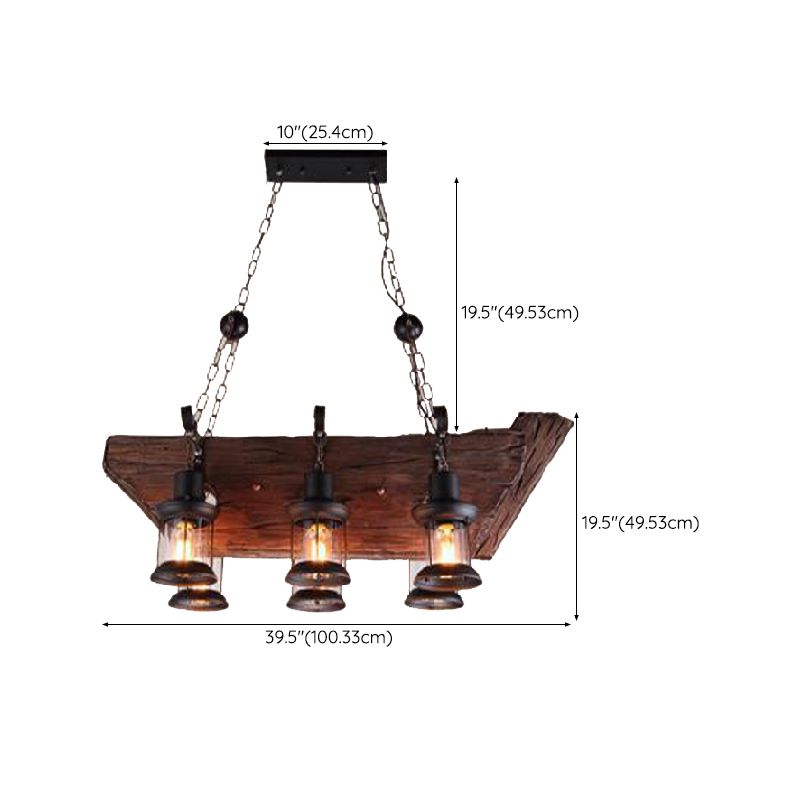 Industrial Island Light 6 Lights Island Hanging Light with Glass Shade for Dining Room