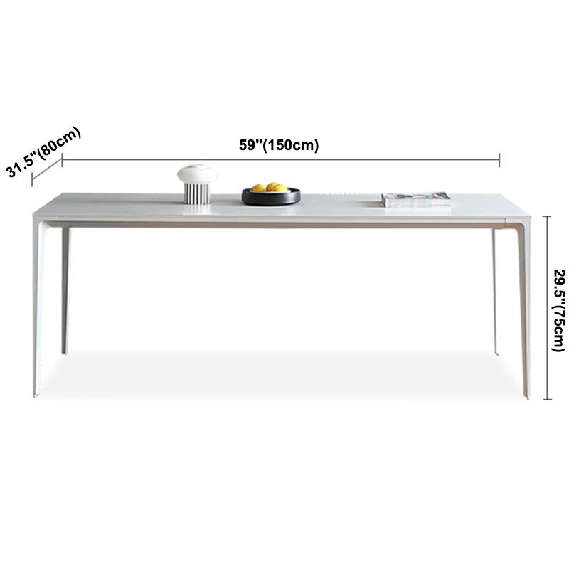 Table à manger rectangulaire contemporaine en métal blanc table de pierre fritrée avec des jambes métalliques