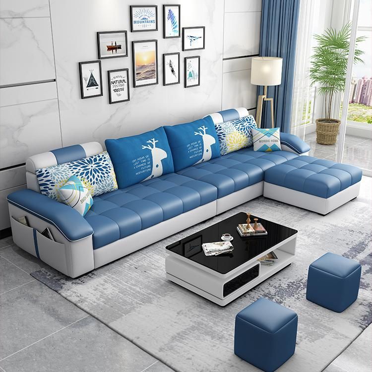 Sloped Arms Faux Leather and Cotton Blend Sectionals Sofa for Four People