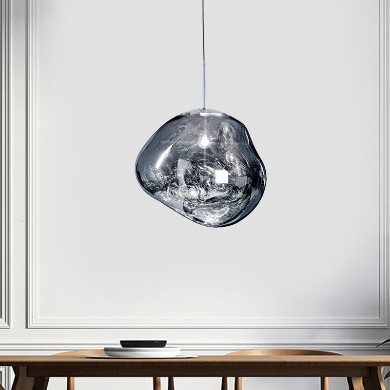 Éclairage pendentif irrégulier contemporain argent / verre à la main rouge 1 lampe suspendue légère, 8 "/ 12" de largeur