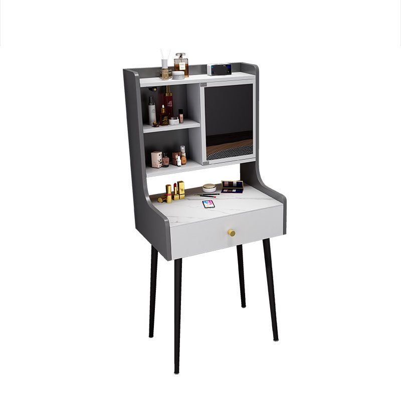 Contemporary Stone Top Vanity Set with Storage in Black/Grey