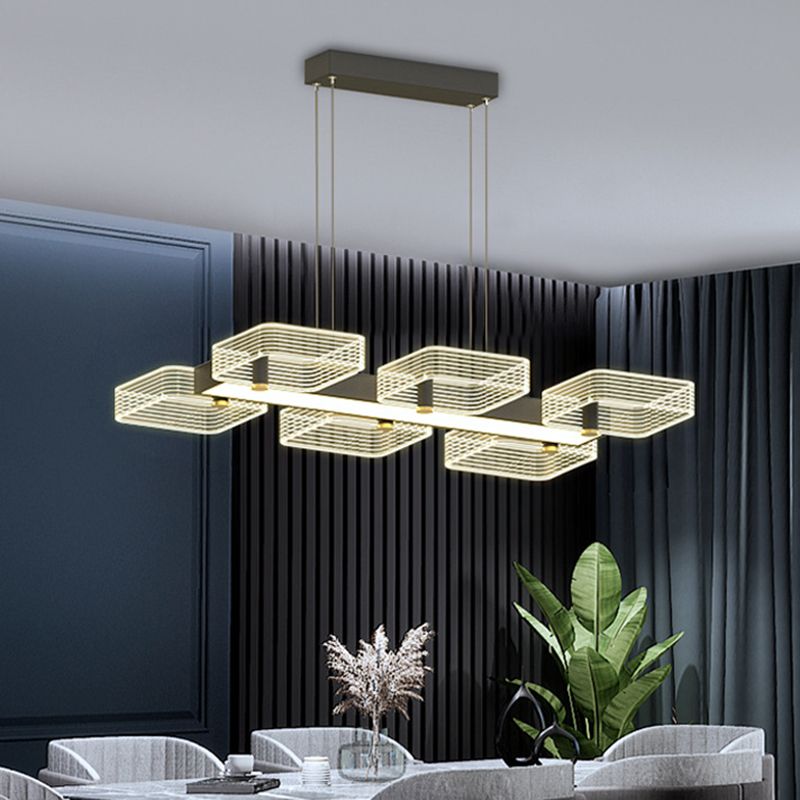 Squares Island Lighting Fixture Modern Acrylic Dining Room Suspension Light in Black
