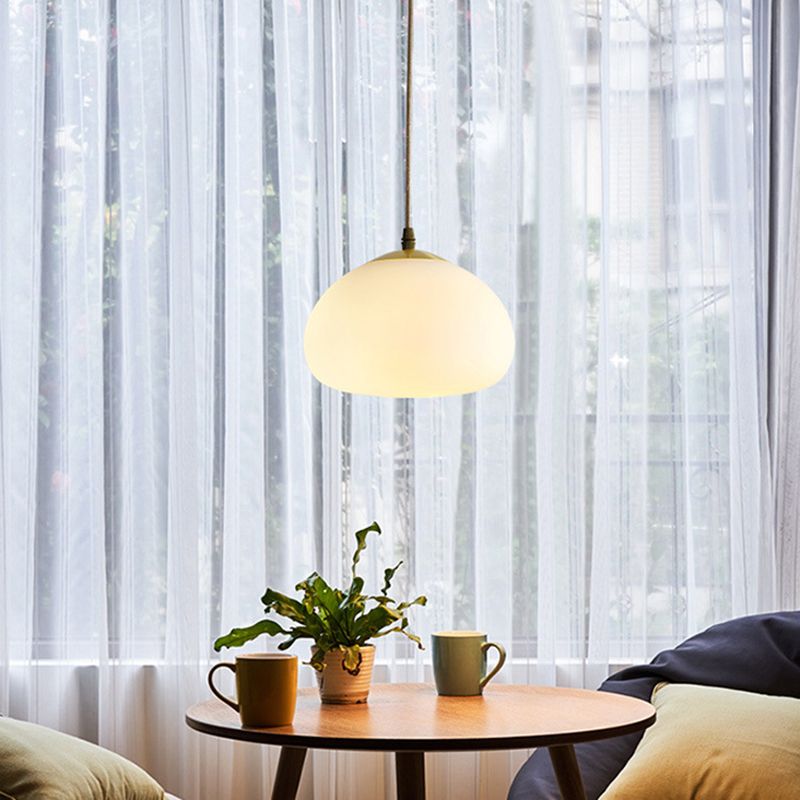 Glass Shaded Hanging Ceiling Light Modern Style Pendant Lighting Fixture in White