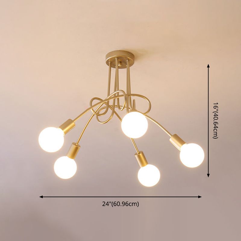 Lámpara de techo industrial vintage de hierro forjado con montaje semi empotrado radial para sala de estar