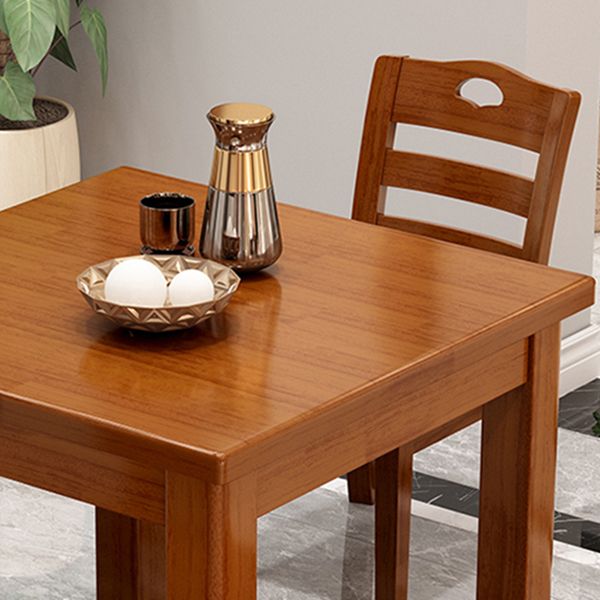 Modern Square Dinner Table Brown Solid Wood Tabletop for 2 Persons