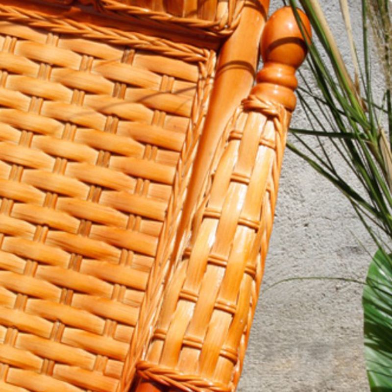 Traditional Rocking Chair Rattan Spindle Backrest Built-in Armrest Indoor Rocking Chair