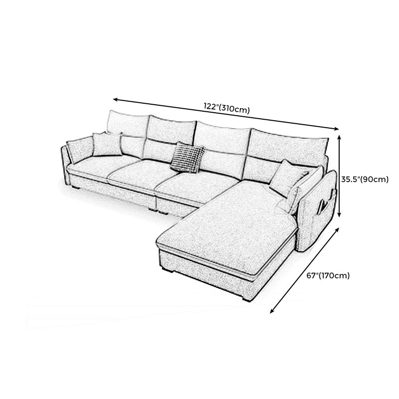Square Arm Pillowed Back Cushions 4-Seater Sectional Sofa with Chaise