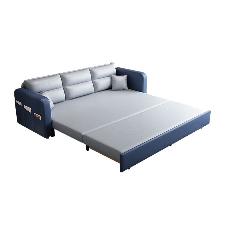 Faux leather Sofa Bed Square Arm Sleeper Sofa, 32.28" Wide in Blu