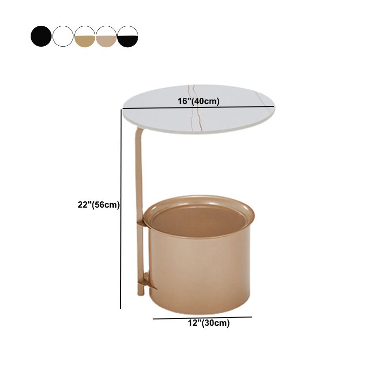 Modern Round Slate/ Iron Top Side Table 22" Tall Abstract End Table with Storage