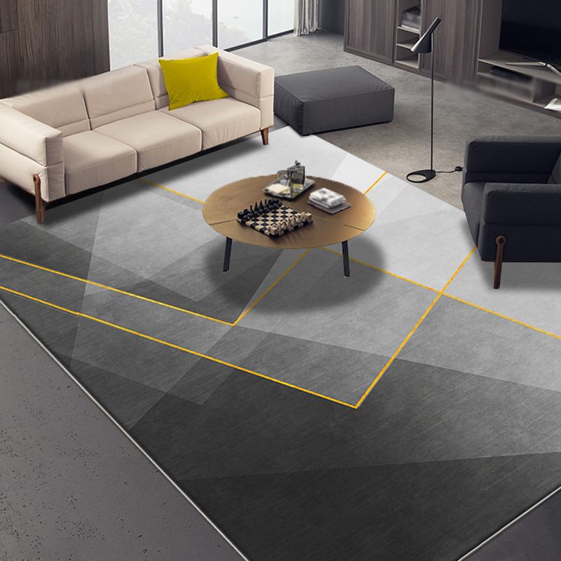 Black Geometric Pattern Rug Polyester Modernist Rug Machine Washable Anti-Slip Backing Rug for Bedroom