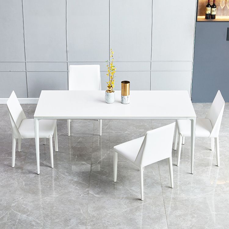 Mesa de comedor rectangular contemporánea Mesa de piedra sinterizada con 4 piernas blancas, 55.1 "L x 31.5" W x 30 "H