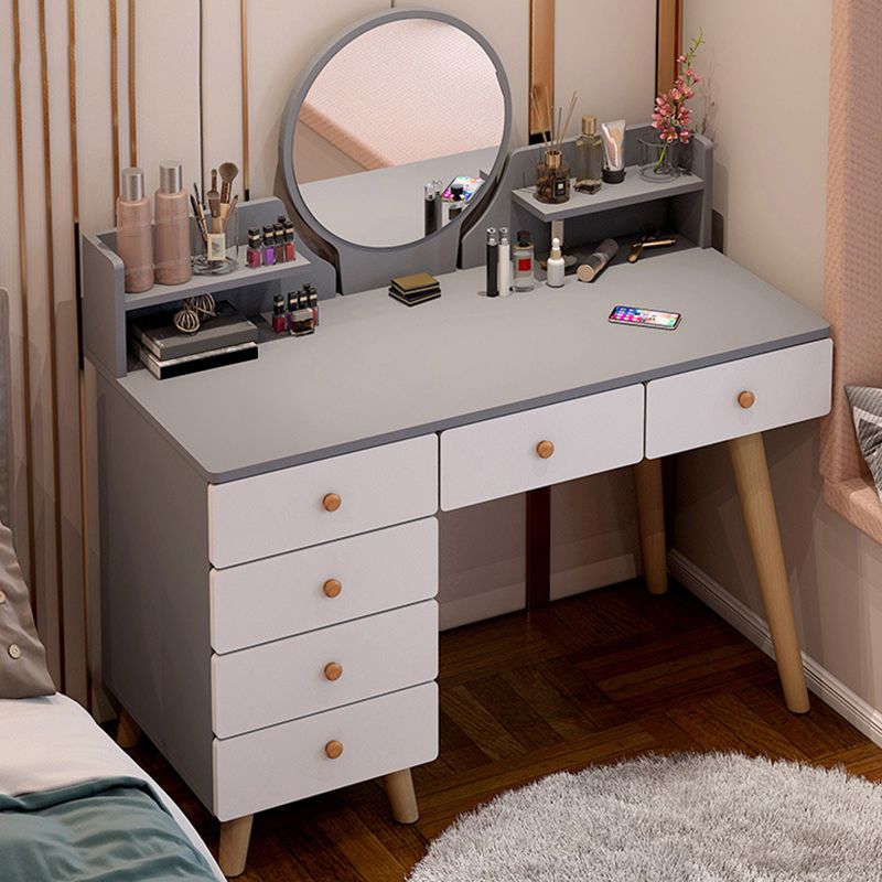 Artificial Wood Countertop White/grey 4 Legs Dresser with 6 Drawers