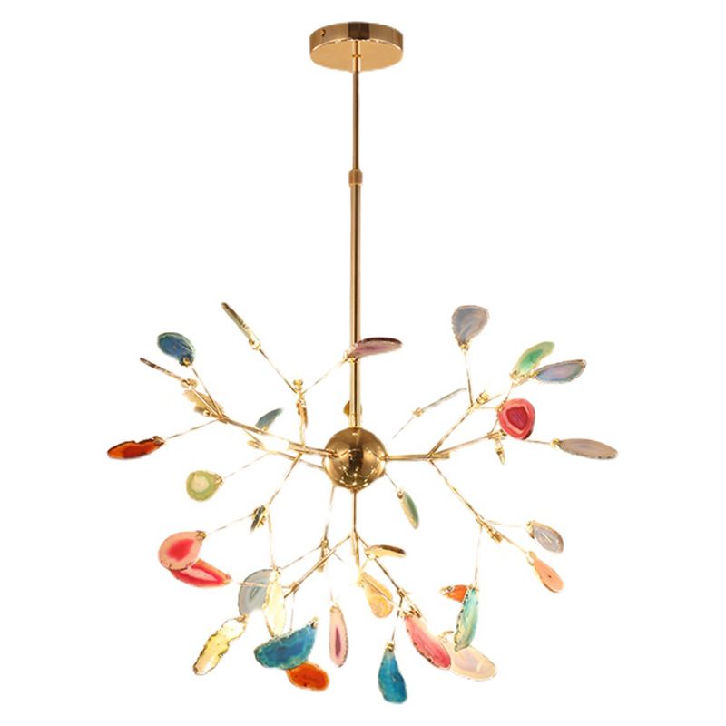 Wrought Iron Firefly Pendant Light in Modern Creative Style Sputnik Adjustable Chandelier with Agate Shade