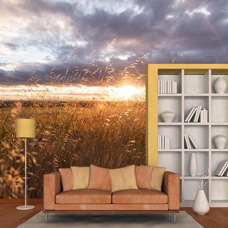 Photography Stain Resistant Mural Wallpaper Wheat Field Sleeping Room Wall Mural