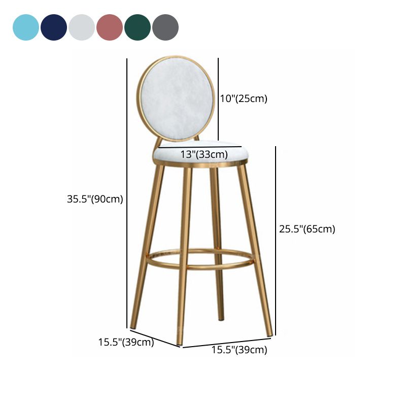 Glam Rückenlehne, armloser Thekenhocker, Café-Barhocker aus Eisen mit Samtkissen und Pedal