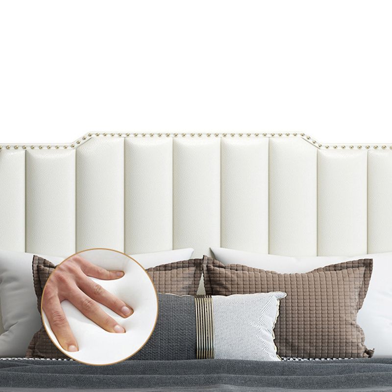 Contemporary Wood and Upholstered Panel Bed with Nailhead Trim