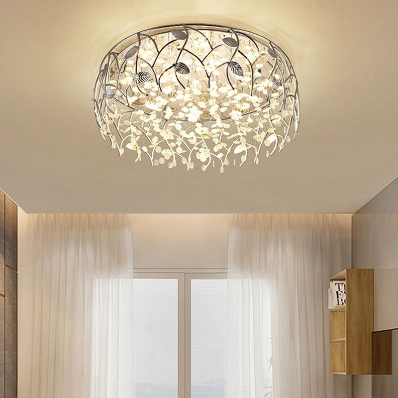 Round Living Room Flush Mount Lamp Crystal LED Contemporary Flush Light Fixture in Chrome