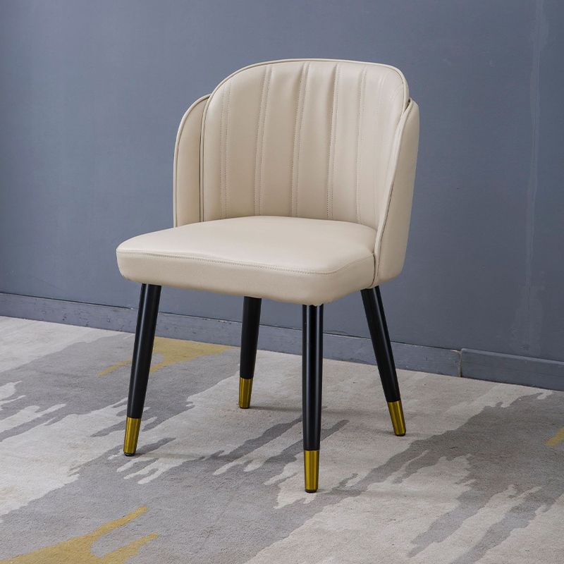 Glam Arm Dining Chairs Faux Leather Side Chairs with Metal Legs