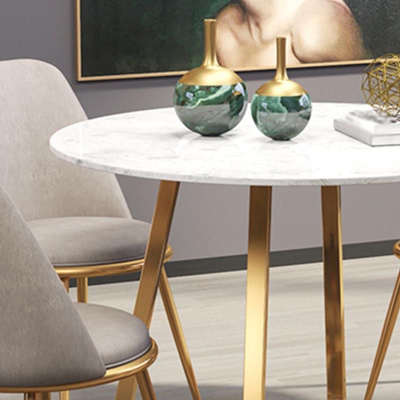 Glam Style Round Stone Top Kitchen Table Gold Base Dining Table in White