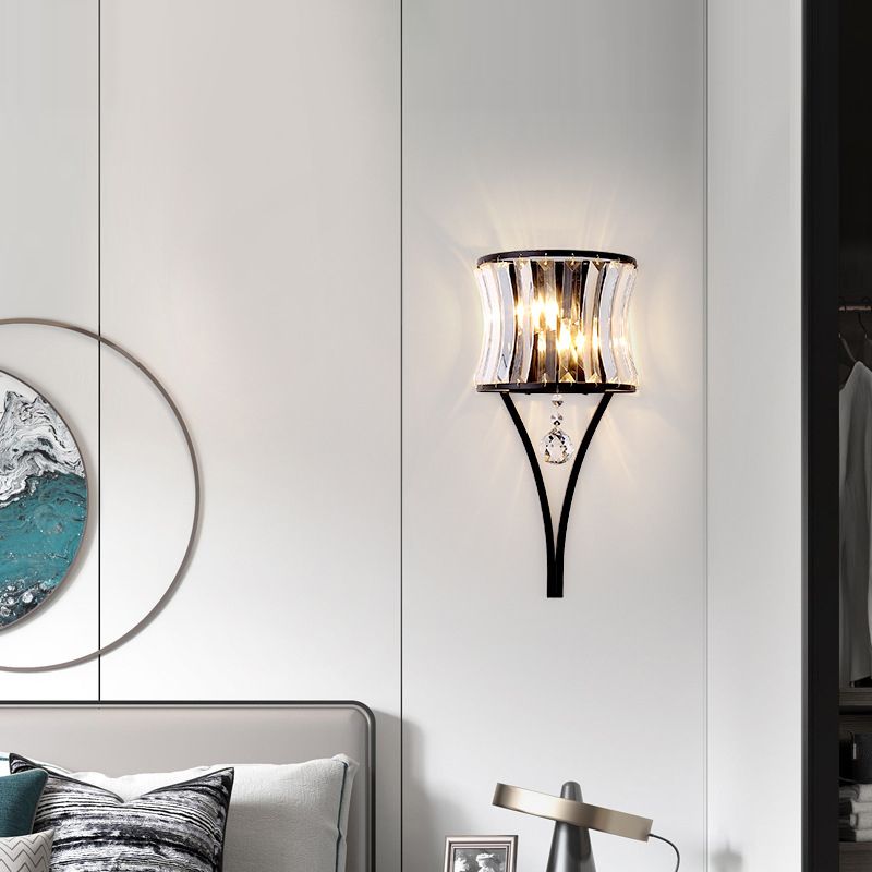 Lámpara de pared geométrica de cristal en moderna luz de pared de hierro forjado de estilo de lujo para espacios interiores