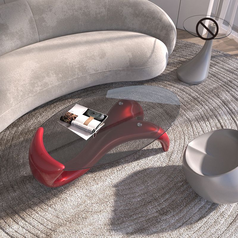 15.7"H Abstract Base Transparent Glass Round Table Top Coffee Table