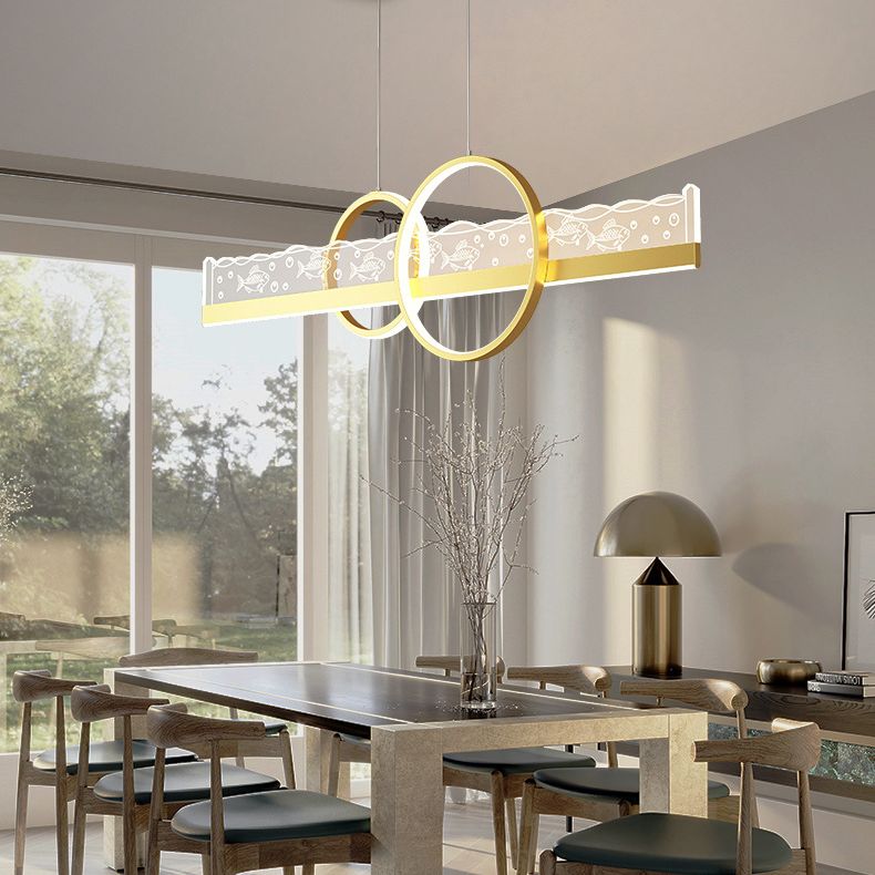 Moderno lampadario geometrico isola lampada in metallo 2 luci dell'isola luminosa in oro