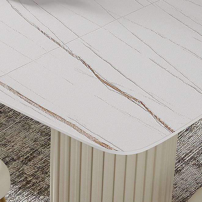 White Glam Dinette Set for Dining Room 1/4/5/7 Pieces Stone Top Dining Table Set