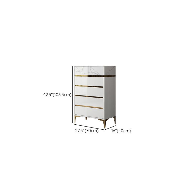 Glam Stone Storage Chest Bedroom White Chest with Metal Legs
