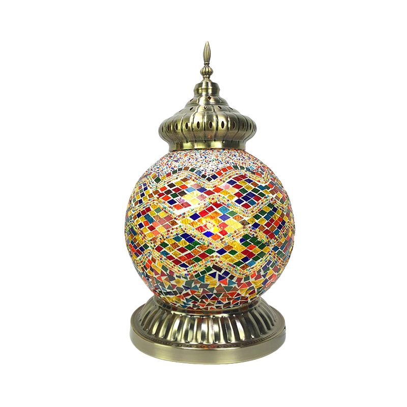 Gelb/lila Kugel-Nachtlicht, Vintage-Stil, mehrfarbiges Buntglas, 1 Kopf, Nachttischlampe