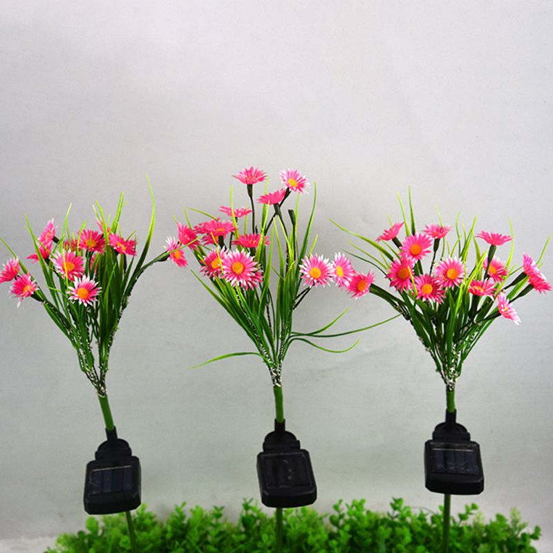 Rose Red Daisy Ground Light Decorative Fabric Solar LED Path Lamp for Courtyard, 2 Packs