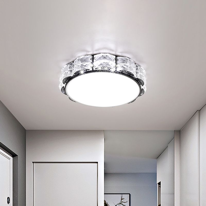 Square/Round Flush Lamp Minimalism Crystal LED Doorway Ceiling Mount Light Fixture in Black/White